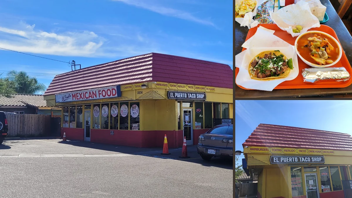 Taco restaurant interior with ordering counter.