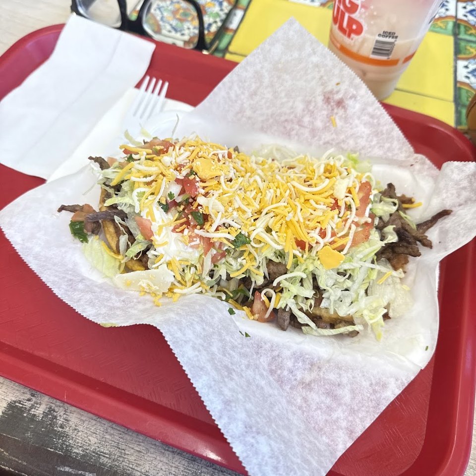 Taco and burrito options at the counter.