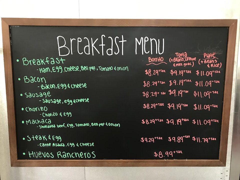 Restaurant menu showing classic Mexican dishes.